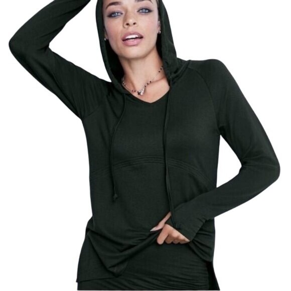 CAbi Fireside Deep Forest Hoodie Sweatshirt Women S Dark Green Black Athleisure - Picture 1 of 10